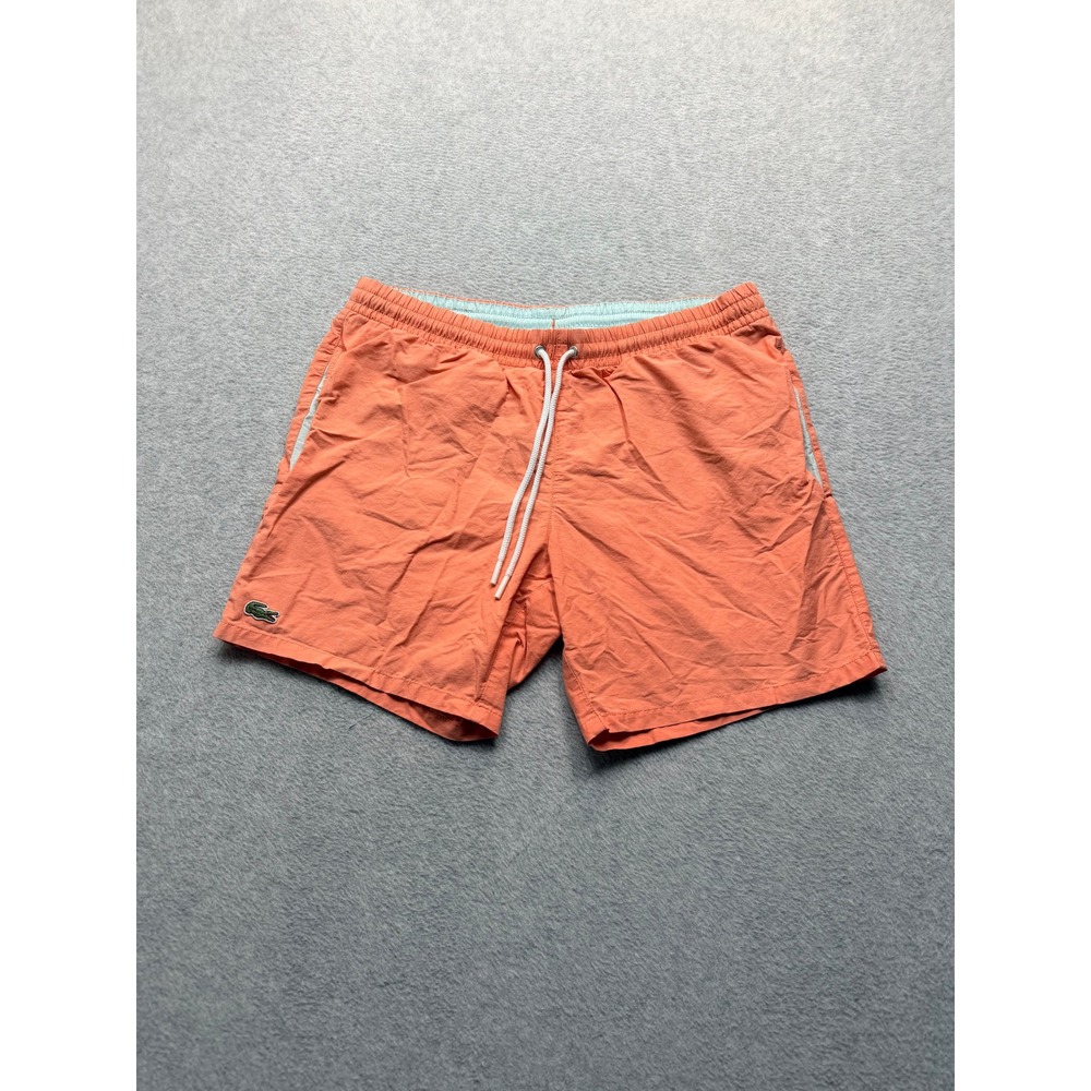 Lacoste Mens Swim Shorts Coral Orange Mesh Lined Trunks Size Medium
